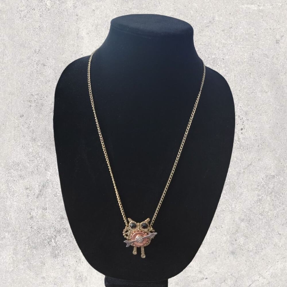 Steampunk Gear Wheel Arrow Owl Necklace